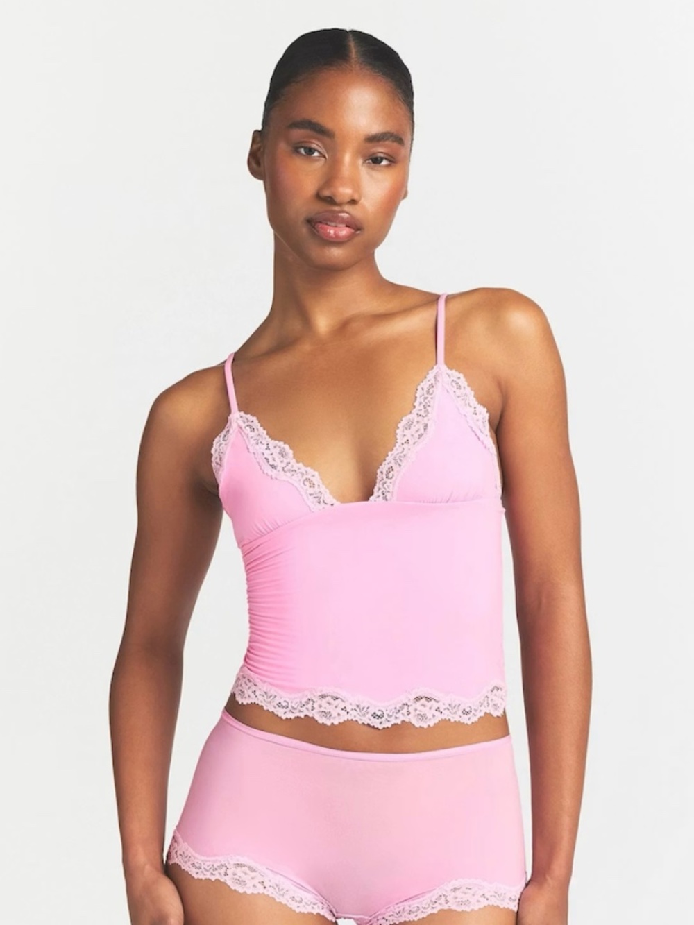 SKIMS Fits Everybody Lace Triangle Cami in Bubblegum; Like New, Size Medium